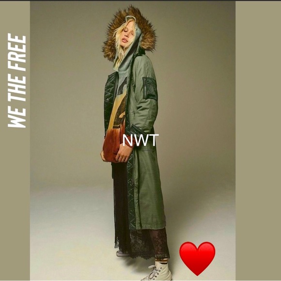 🍂 Free People Farrah Military long Parka Coat Warm Winter Jacket Faux Fur - Picture 9 of 15